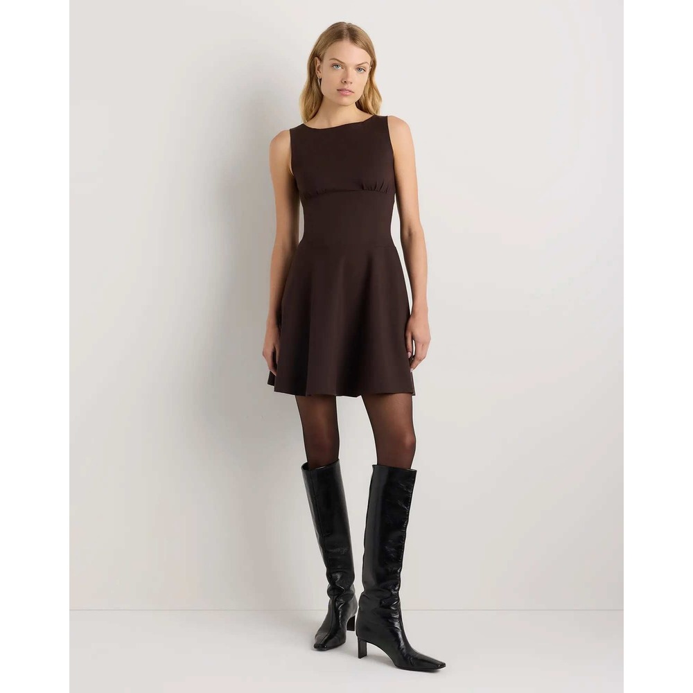 Quince Organic Stretch Jersey Drop Waist Mini Dress Espresso Brown Small NWT